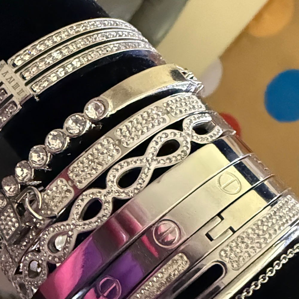 Random Silver Rhinestone & Logo Bangle Bracelets